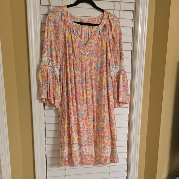 Crown & Ivy Pink and Orange Ruffled Tiered Sundress - Picture 1 of 12